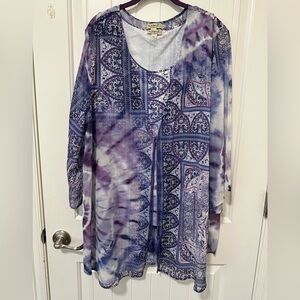 ONE WORLD Womens Plus Purple and Blue Kimono and Tank Set